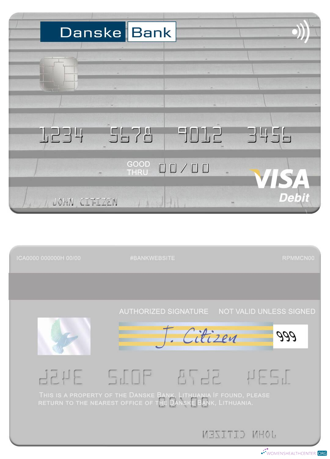 Download Lithuania Danske Bank visa debit card Photoshop template